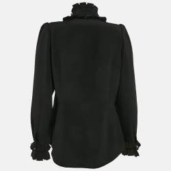 Pre Owned Alexander McQueen Black Silk Ruffled Button Front Blouse M