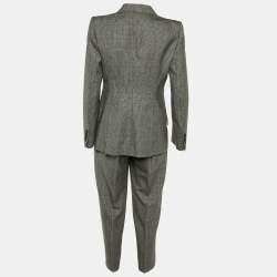 Alexander McQueen Grey Houndstooth Pattern Wool Pantsuit S/M