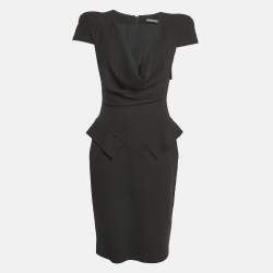 Alexander McQueen Black Wool Cowl Neck Pencil Dress M