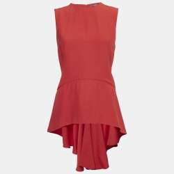 Alexander McQueen Red Crepe High-Low Flared Top M