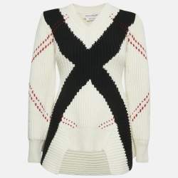 Alexander McQueen White Argyle Intarsia Rib Knit Sweater XXS