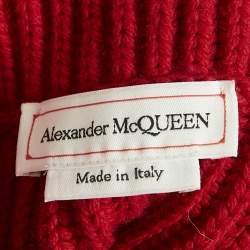 Alexander McQueen Red Wool Rib Knit Asymmetric Turtle Neck Sweater S