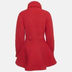 Alexander McQueen Red Wool Rib Knit Asymmetric Turtle Neck Sweater S
