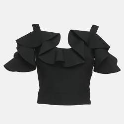 Alexander McQueen Black Knit Engineered Ruffle Crop Top XS