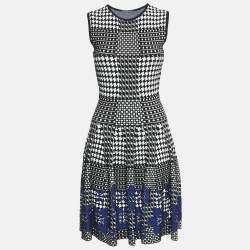 Alexander McQueen Black/Blue Patterned Stretch Knit Short Dress XS
