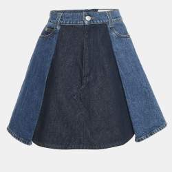 Alexander McQueen Blue Denim Dual Tone Pleated Mini Skirt S