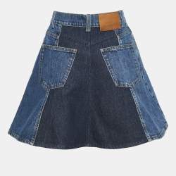 Alexander McQueen Blue Denim Dual Tone Pleated Mini Skirt S