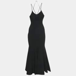 Pre Owned Alexander McQueen Black Stretch Knit Flared Midi Dress S