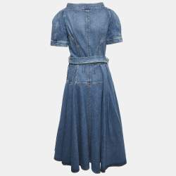 Alexander McQueen Blue Denim Puff Sleeve Flared Midi Dress M