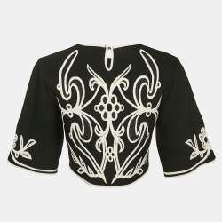 Alexander McQueen Black Floral Embossed Knit Crop Top M