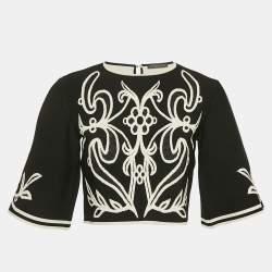 Alexander McQueen Black Floral Embossed Knit Crop Top M