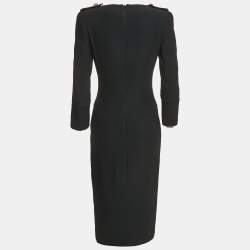 Alexander McQueen Black Crepe V-Neck Midi Dress S
