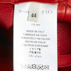Alexander McQueen Red Leather and Lace Peplum Midi Dress M