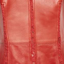 Alexander McQueen Red Leather and Lace Peplum Midi Dress M