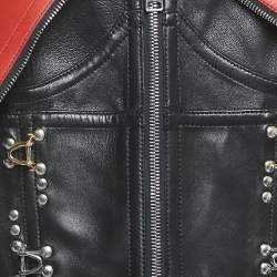 Alexander McQueen Black/Red Leather Zip Front Cold-Shoulder Top M