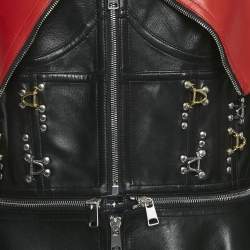 Alexander McQueen Black/Red Leather Zip Front Cold-Shoulder Top M