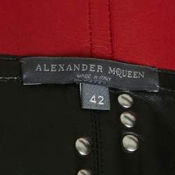 Alexander McQueen Black/Red Leather Zip Front Cold-Shoulder Top M