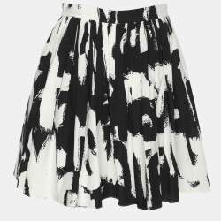 Alexander McQueen Black/White Abstract Print Cotton Pleated Skirt S