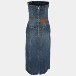 Alexander McQueen Blue Denim Bustier Midi Dress S