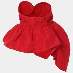 Alexander McQueen Red Polyester Pleated Taffeta Bustier Top S