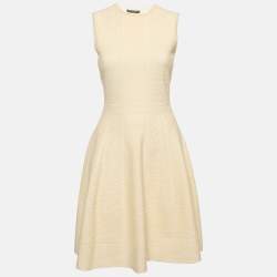 Alexander McQueen Cream Textured Knit Flared Mini Dress S