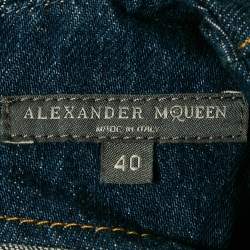 Alexander McQueen Blue Denim Raw Edge Flared Mini Dress S