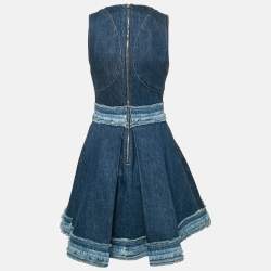 Alexander McQueen Blue Denim Raw Edge Flared Mini Dress S