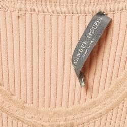 Alexander McQueen Peach Rib Knit Flared Sleeveless Mini Dress XXS