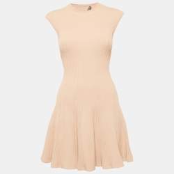 Alexander McQueen Peach Rib Knit Flared Sleeveless Mini Dress XXS