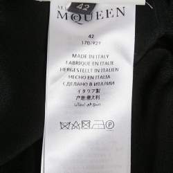 Alexander McQueen Black Lace Trim Crepe Asymmetric Sleeve Maxi Dress M