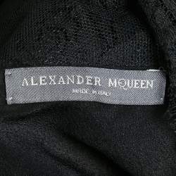 Alexander McQueen Black Lace Trim Crepe Asymmetric Sleeve Maxi Dress M
