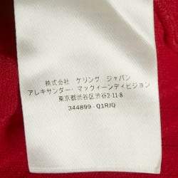 Pre Owned Alexander McQueen Red Textured Stretch Knit Scallop Hem Top and Skirt Set M/XS