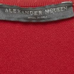 Pre Owned Alexander McQueen Red Textured Stretch Knit Scallop Hem Top and Skirt Set M/XS