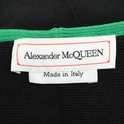 Alexander McQueen Black/Green Jersey Flounced Plunge Neck Dress S