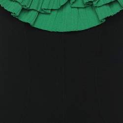 Alexander McQueen Black/Green Jersey Flounced Plunge Neck Dress S