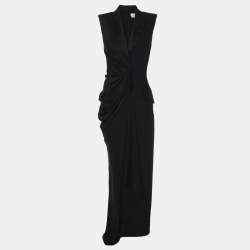 Alexander McQueen Black Crepe Satin Long Leaf Draped Dress XS