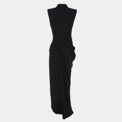 Alexander McQueen Black Crepe Satin Long Leaf Draped Dress XS