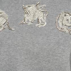 Pre Owned Alexander McQueen Grey Cotton Embellished Sweatshirt S