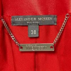 Pre Owned Alexander McQueen Red Leather Zip Up Peplum Jacket S