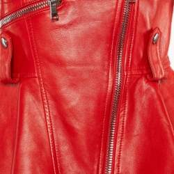 Pre Owned Alexander McQueen Red Leather Zip Up Peplum Jacket S