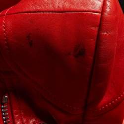 Pre Owned Alexander McQueen Red Leather Zip Up Peplum Jacket S