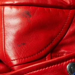 Pre Owned Alexander McQueen Red Leather Zip Up Peplum Jacket S