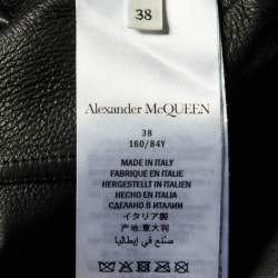 Pre Owned Alexander McQueen Black Leather & Lace Peplum Jacket S