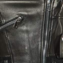 Pre Owned Alexander McQueen Black Leather & Lace Peplum Jacket S