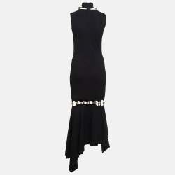 Pre Owned Alexander McQueen Black Knit Bead Detail Asymmetrical Dress S