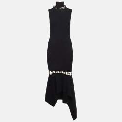 Alexander McQueen Black Knit Bead Detail Asymmetrical Dress S