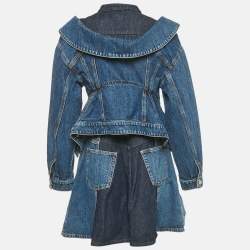 Pre Owned Alexander McQueen Blue Denim Jacket and Skirt Set M