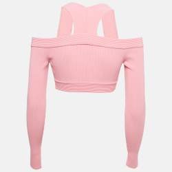 Pre Owned Alexander McQueen Pink Rib Knit Crop Top XS