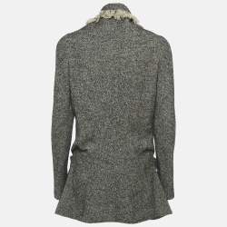 Pre Owned Alexander McQueen Tweed Draped Raw-Edge Detail Coat M