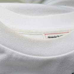 Pre Owned Alexander McQueen White Cotton Knit & Black Sateen Top L